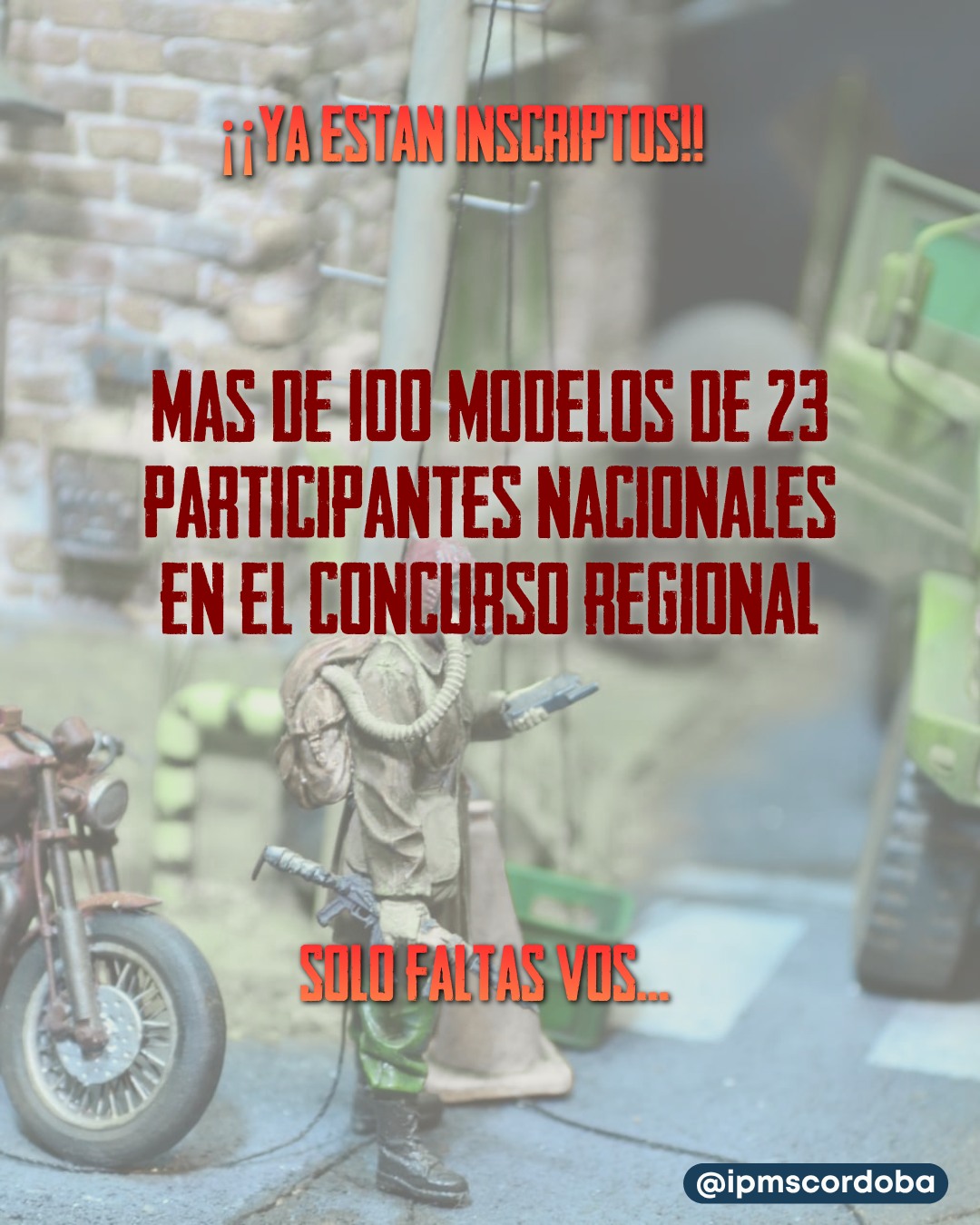 🔥 ¡Estamos listos para el próximo CONCURSO Y EXPO IPMS CÓRDOBA! 🔥
Después de meses de trabajo, planificación y pura pasión por el modelismo, ya está TODO preparado para recibirte.
Este año venimos con más modelos, más participantes, más asociaciones invitadas, más stands comerciales… ¡y muchas sorpresas que no te vas a querer perder!
🏆 CONCURSO REGIONAL (Competencia Técnica)
🖼️ EXPOSICIÓN (Muestra + Voto del Público)
🛠️ Más de 200 modelos ya inscriptos
🤝 Modelistas locales + asociaciones de todo el país
🏪 Stands comerciales confirmados
🎤 Charlas, encuentros y actividades especiales
🎁 Premios, capacitaciones y sorpresas para toda la comunidad
📅 FECHA Y LUGAR
Del 2 al 5 de abril
📍 Centro Cultural Córdoba – Av. Lugones 401, Córdoba Capital
🎟️ Entrada libre y gratuita
🙌 Animate a participar
Cada imagen de este post es solo una muestra de lo que se viene…
Y créenos: esto recién empieza.
📲 Más info e inscripciones en www.ipmscordoba.com/eventos
📩 Consultas: @ipmscordoba
@centroculturalcordoba @echeniquemodelkits @fppoli_scale @pablon.modelling.corner @diegue_models @garudahobby @pablon.modelling.corner @goatcreation @alas_a_escala @alejandrovucko @alejandroalbertin @fede.scalemodels @toystime.cordoba @warhobbiescba @buho.personalizados @lomashobbyclub @hobbymav @hobbiesladocta2 @valkyria.3d @el.baron.rojo.hobbies @ipmslanus @ipmstucuman @rdm_ipms_laplata @ipmsaltovalle @ipms.mendoza.valkyria.ok @losinfernales_cba_oficial @ipmsmardelplata